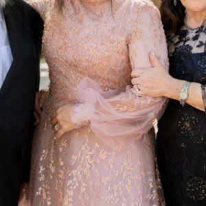 Miri Blush Pink Mother of Bride Embellished Puff Sleeve Gown w/Train (Size 6-8)